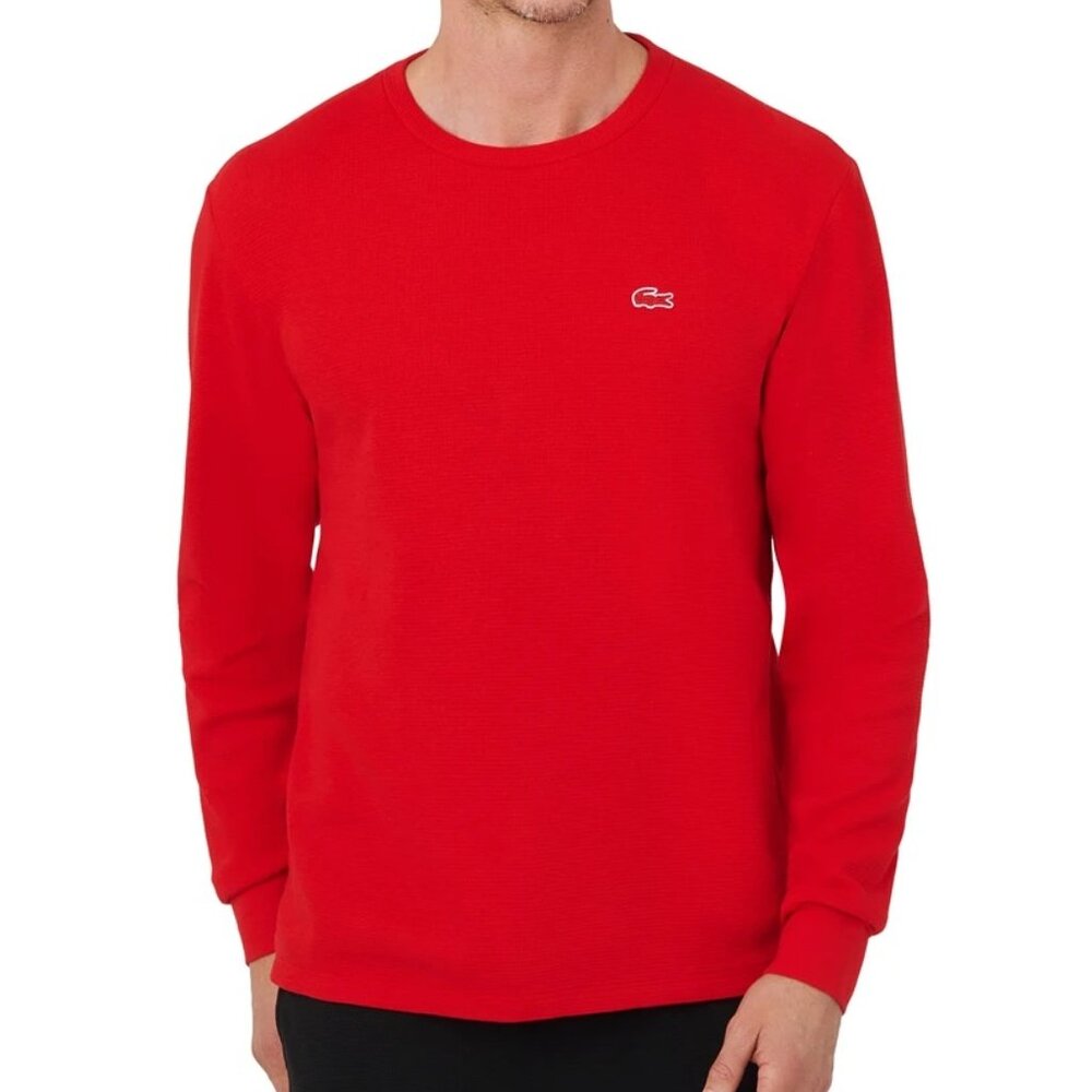Lacoste Waffle Thermal Red Long Sleeve Pajama Sleep Shirt Mens Size XL